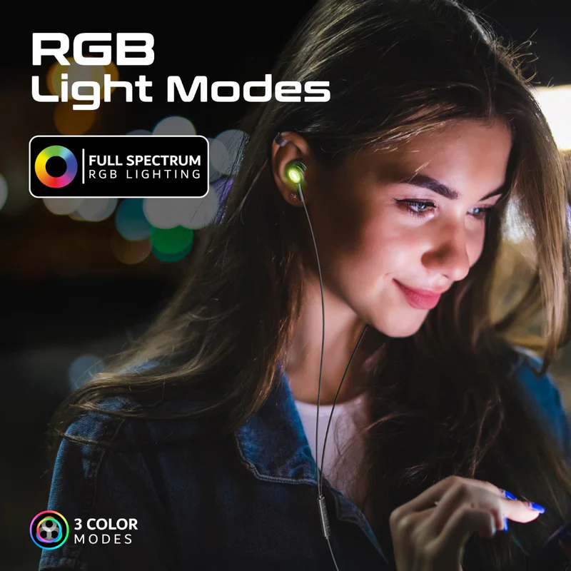 Promate LumiBuds-C LumiSound Transparent Stereo USB-C Wired RGB Earphones - Image 2