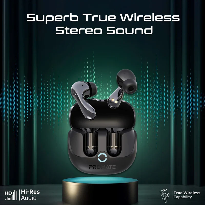 Promate BATON High-Definition Hybrid ANC TWS Earbuds with IntelliTouch – Premium Noise-Cancelling True Wireless Earbuds for Music, Calls, Gaming, Travel, and Professional Use - Image 2