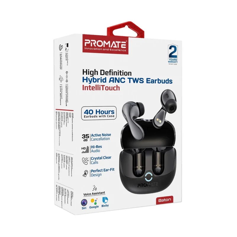 Promate BATON High-Definition Hybrid ANC TWS Earbuds with IntelliTouch – Premium Noise-Cancelling True Wireless Earbuds for Music, Calls, Gaming, Travel, and Professional Use - Image 7