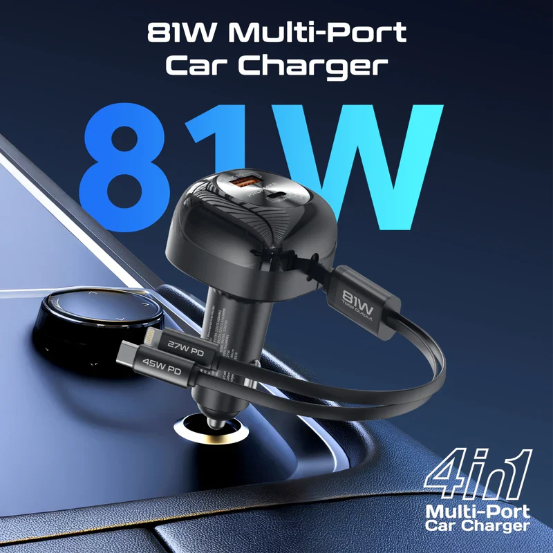 Promate POWERDRIVE-RCI81 81W Multi‑Port Car Charger – High‑Speed USB‑C & USB‑A PD Automotive Charger for Smartphones, Tablets, Laptops, and Professional Devices - Image 2