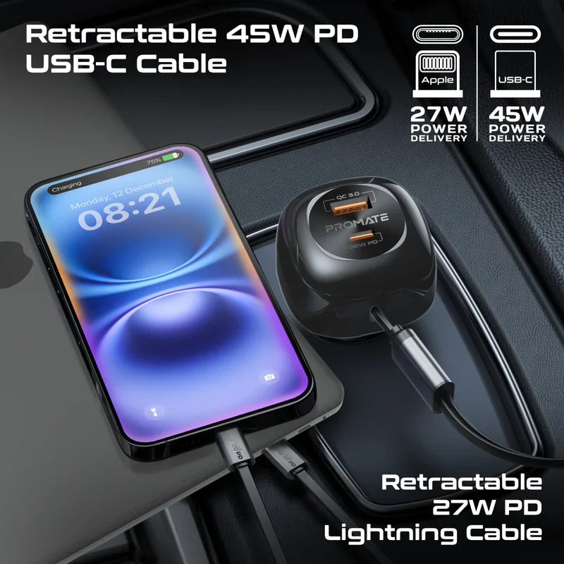 Promate POWERDRIVE-RCI81 81W Multi‑Port Car Charger – High‑Speed USB‑C & USB‑A PD Automotive Charger for Smartphones, Tablets, Laptops, and Professional Devices - Image 4