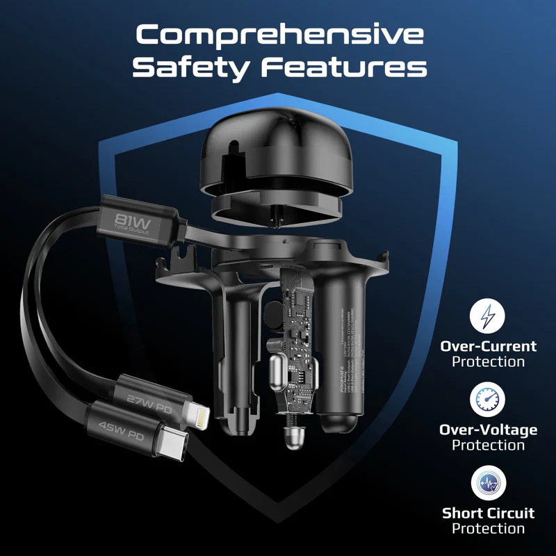 Promate POWERDRIVE-RCI81 81W Multi‑Port Car Charger – High‑Speed USB‑C & USB‑A PD Automotive Charger for Smartphones, Tablets, Laptops, and Professional Devices - Image 6