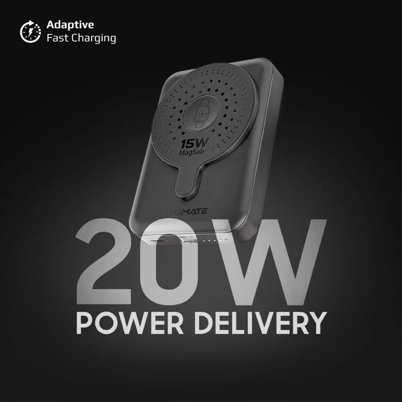 Promate PowerMag-Duo 10000mAh MagSafe & Apple Watch Wireless Charging Power Bank – Dual Device Fast Charging Magnetic Power Solution for iPhone, Apple Watch, Travel, and Everyday Use - Image 4