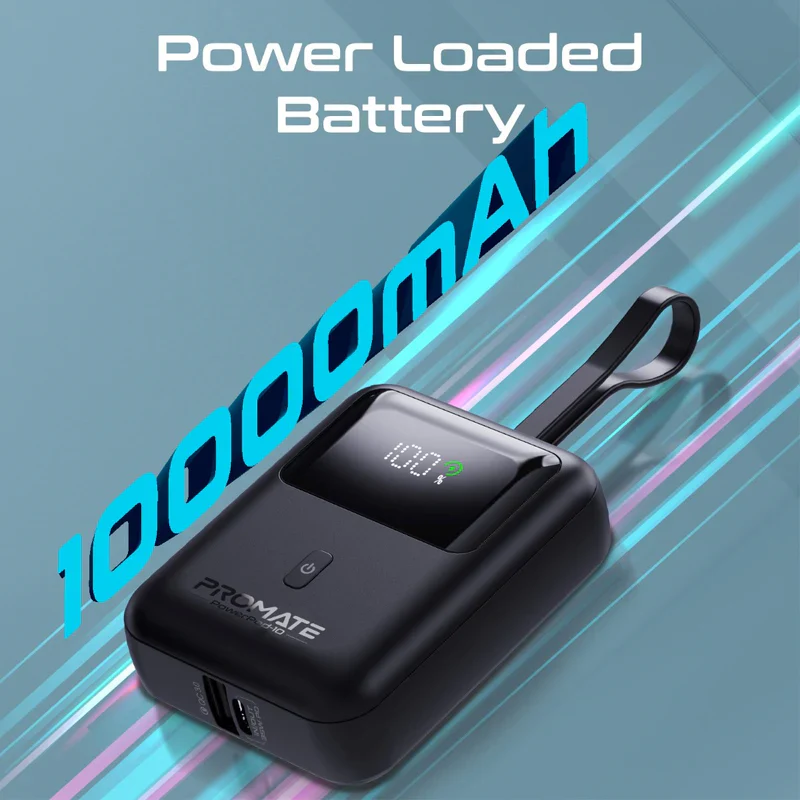 Promate PowerPod-10 10000mAh 35W Ultra-Compact SuperSpeed Power Bank with Built-In USB-C – High Performance Fast Charging Portable Power Solution for Travel, Mobile Devices, and Professional Use - Image 2