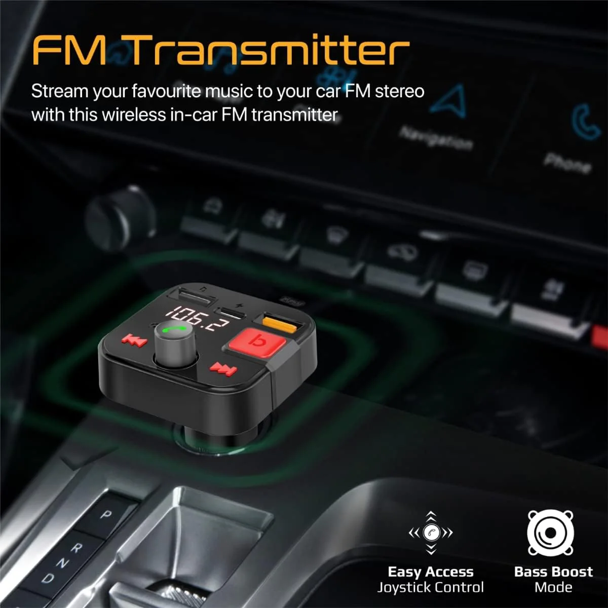 Promate PowerTune-30W FM Transmitter Kit with Handsfree & Quick Charge 3.0 - Image 2