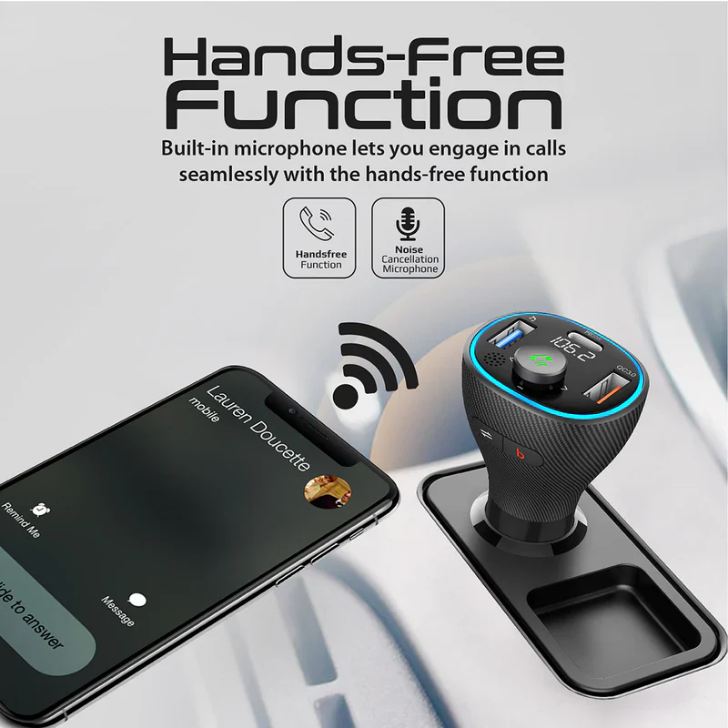 Promate POWERTUNE‑38W Universal Wireless Hands‑Free Kit with FM Transmitter – All‑in‑One Bluetooth Car Audio and Charging System for Smartphones, Vehicles, and Professional Use - Image 3