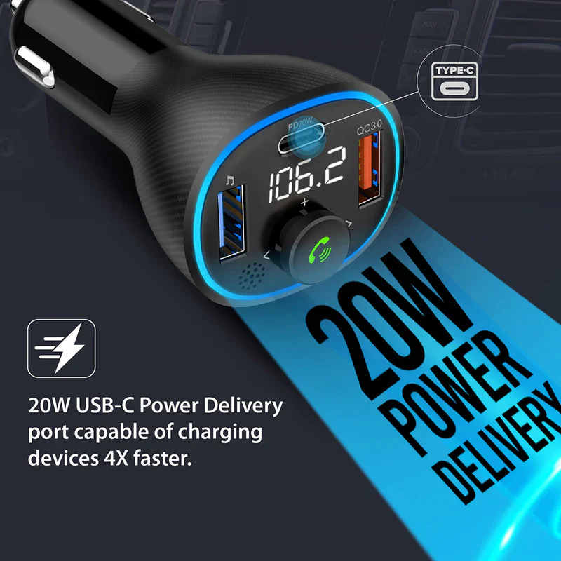 Promate POWERTUNE‑38W Universal Wireless Hands‑Free Kit with FM Transmitter – All‑in‑One Bluetooth Car Audio and Charging System for Smartphones, Vehicles, and Professional Use - Image 5