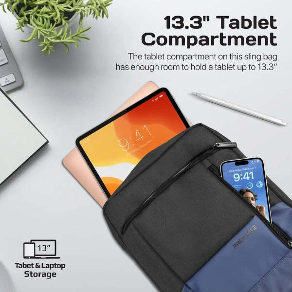 Promate SATCHEL-HB SleekComfort™ 13” Tablet Hand Bag – Multiple Compartments for Travel, Office, and Everyday Gadget Organization - Image 3