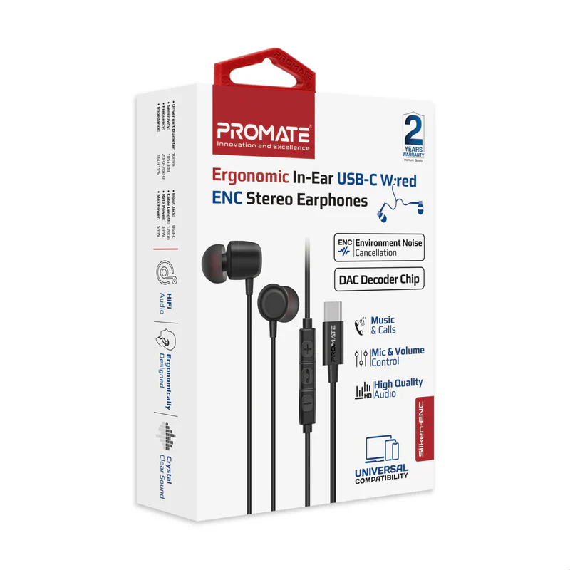 Promate Silken-ENC Ergonomic In-Ear USB-C Wired ENC Stereo Earphones – High Fidelity Noise Cancelling Earphones for Music, Calls, Gaming, and Professional Use - Image 8