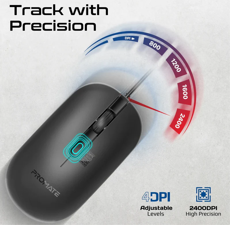 Promate Sleek 4 Button Wired Optical Mouse (CM-2400) - 2400 DPI, MaxComfort Adjustable DPI, 1.5M Cable Length - Image 3