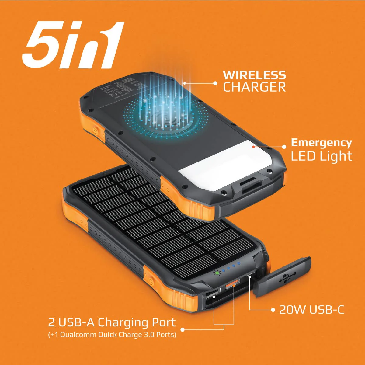 Promate SolarTank-10PDQi 10000mAh Rugged EcoLight Solar Power Bank - Image 5