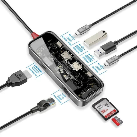 Promate TransHub-Mini 8-in 1 Transparent Ultra-Fast Multiport USB-C Hub - Image 2