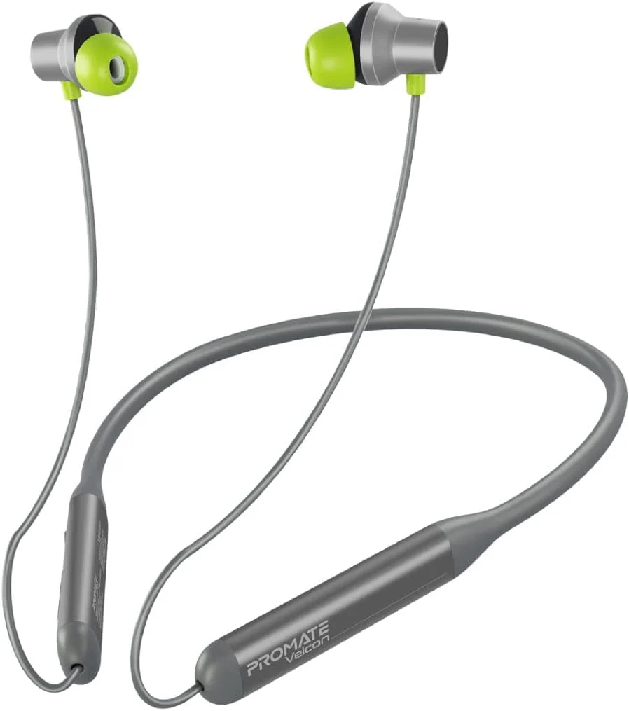 Promate Velcon High-Definition ANC Wireless Neckband Earphones - 35 hrs Playback, Active Noise Cancellation, In-Line Con