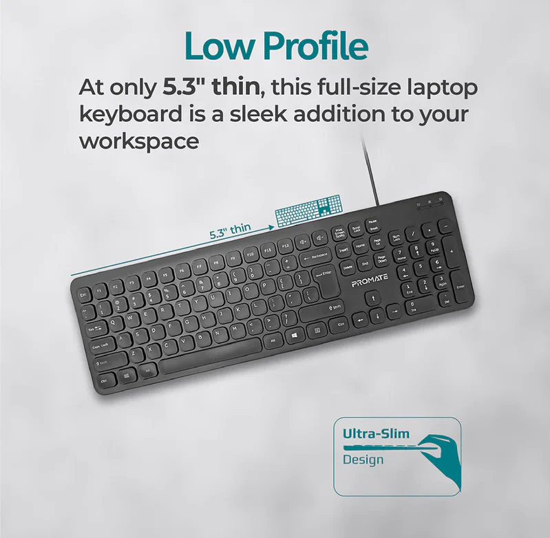 Promate Wired Ultra-Slim Ergonomic Keyboard (EASYKEY-4) - Image 4