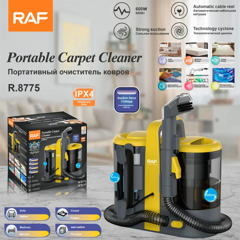 RAF R.8775 1200W Portable Carpet Cleaner & Mite Remover – High-Suction Upholstery Vacuum with Deep Cleaning, Dust Mite Removal and Compact Handheld Design