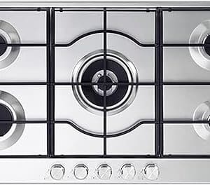 Ramtons EB/619 Elba Elio 5 Gas S/Steel 95-545 90cm 5 Burner Stainless Steel Gas Hob – Heavy Duty Kitchen Cooktop with Cast Iron Grates and Precision Flame Control for Modern Cooking Applications