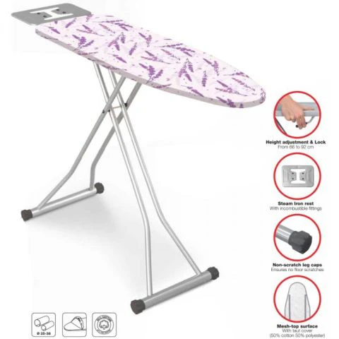Ramtons IB/201 38x120cm Ironing Board Heather – Sturdy Foldable Design, Heat-Resistant Cover, Adjustable Height, Ideal for Home & Laundry Use
