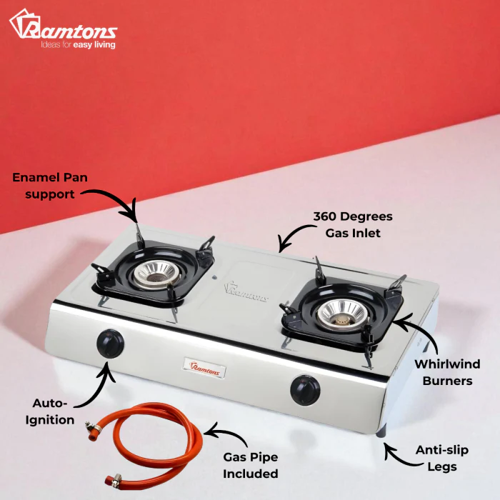 Ramtons RG/518 Gas Cooker 2 Burner Stainless Steel - Durable & Efficient Gas Stove for Home Cooking - Image 4