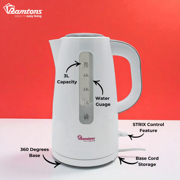Ramtons RM/567 3L Corded Electric Kettle –Fast Boiling, Energy-Efficient, Durable & Sleek White Kettle Perfect for Homes, Offices, and Everyday - Image 4