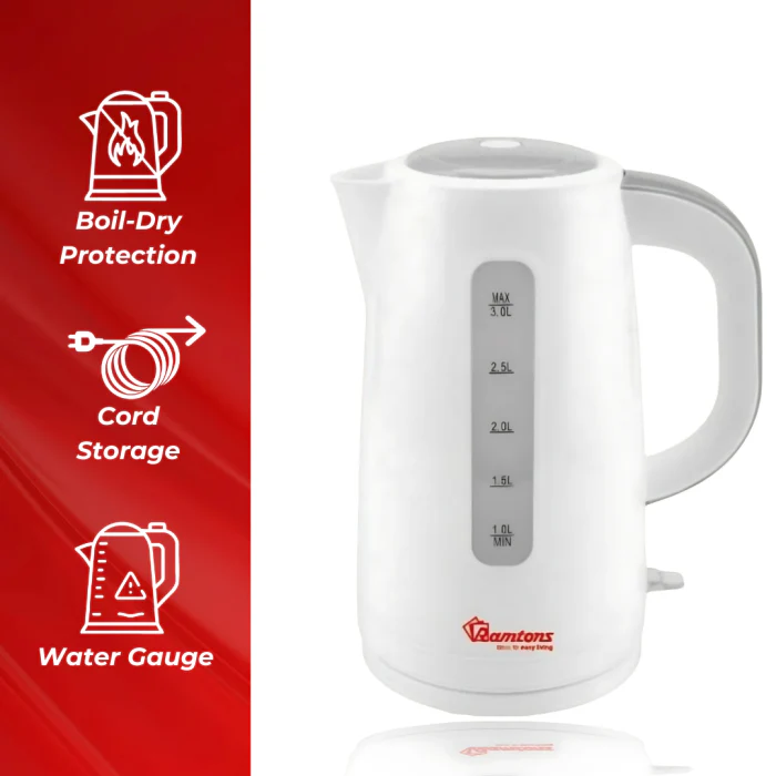 Ramtons RM/567 3L Corded Electric Kettle –Fast Boiling, Energy-Efficient, Durable & Sleek White Kettle Perfect for Homes, Offices, and Everyday - Image 5