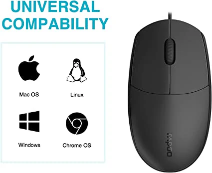 RAPOO N100 Wired Mouse – Corded USB Mouse With Ergonomic Design - Image 2