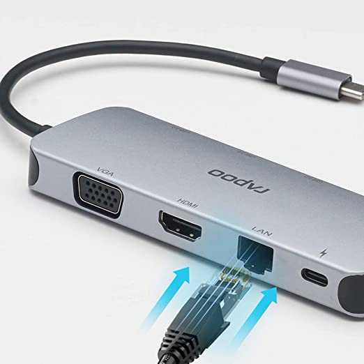 Rapoo 10-in-1 USB C Hub Adapter, with 4K HDMI, 1080P VGA, SD/TF Card Reader, 4 USB 3.0 Ports, Type C Charging, RJ-45 Port - XD200 - Image 3