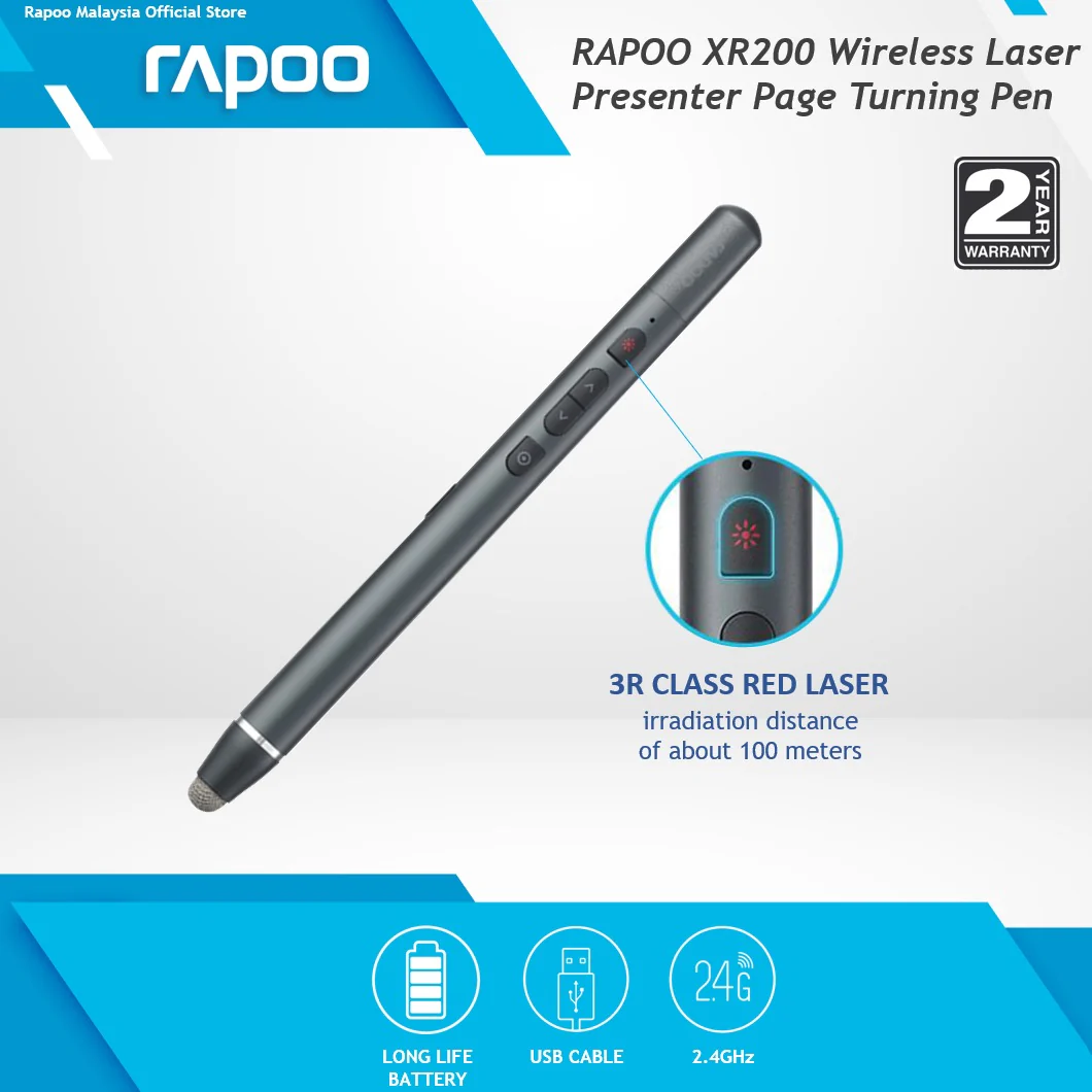 Rapoo XR200 Wireless Laser Presenter Page Turning Pen - Image 3