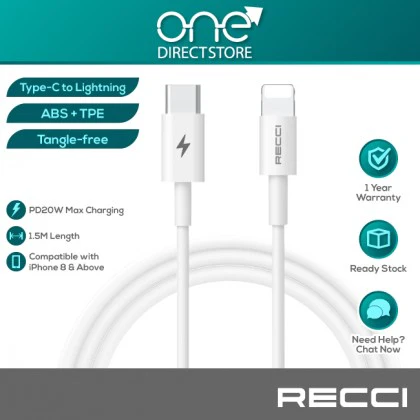Recci RTC-P05M Type-C To Lightning Shark Data Cable - 2.4A, 100CM