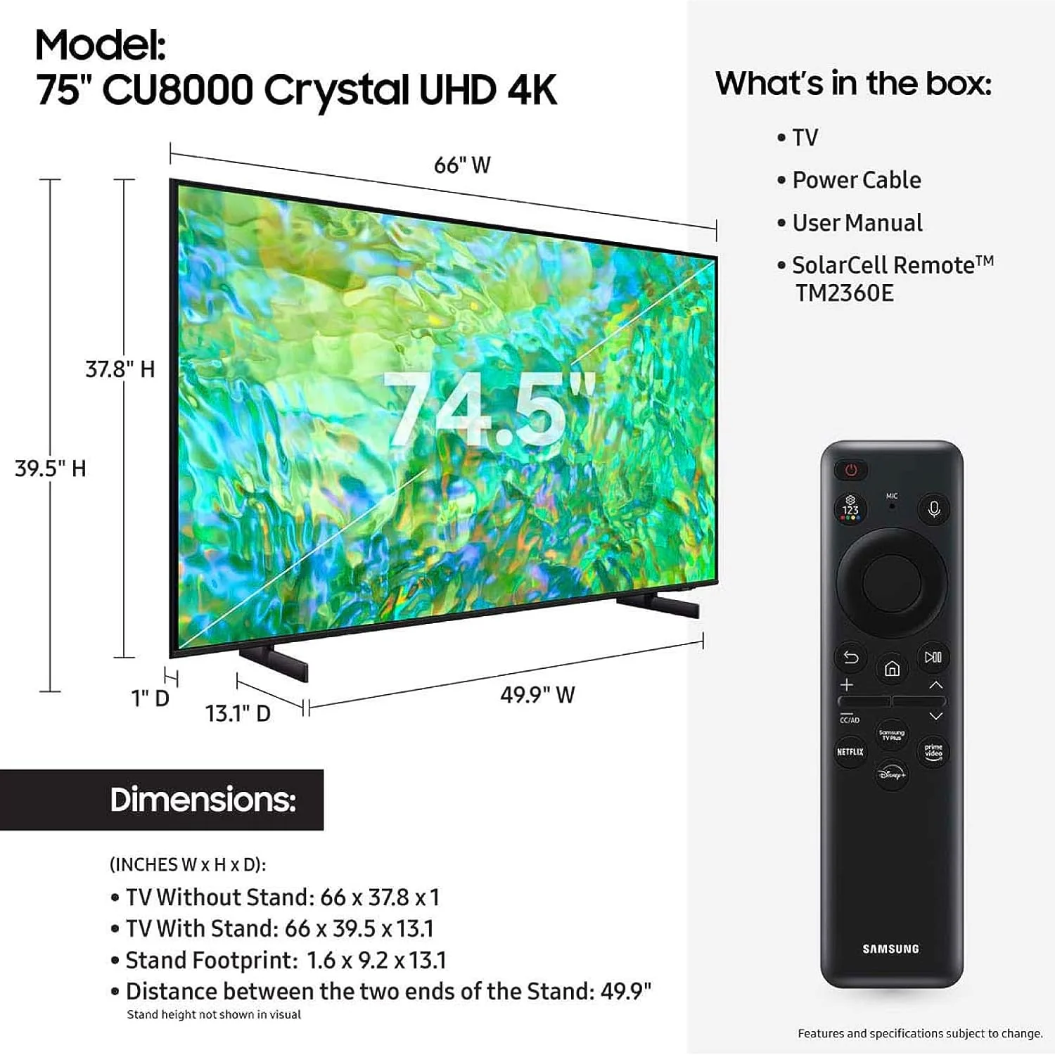 Samsung 75CU8000 75 Inch Crystal 4K UHD Smart LED TV With Built In Receiver (2023) - Image 3