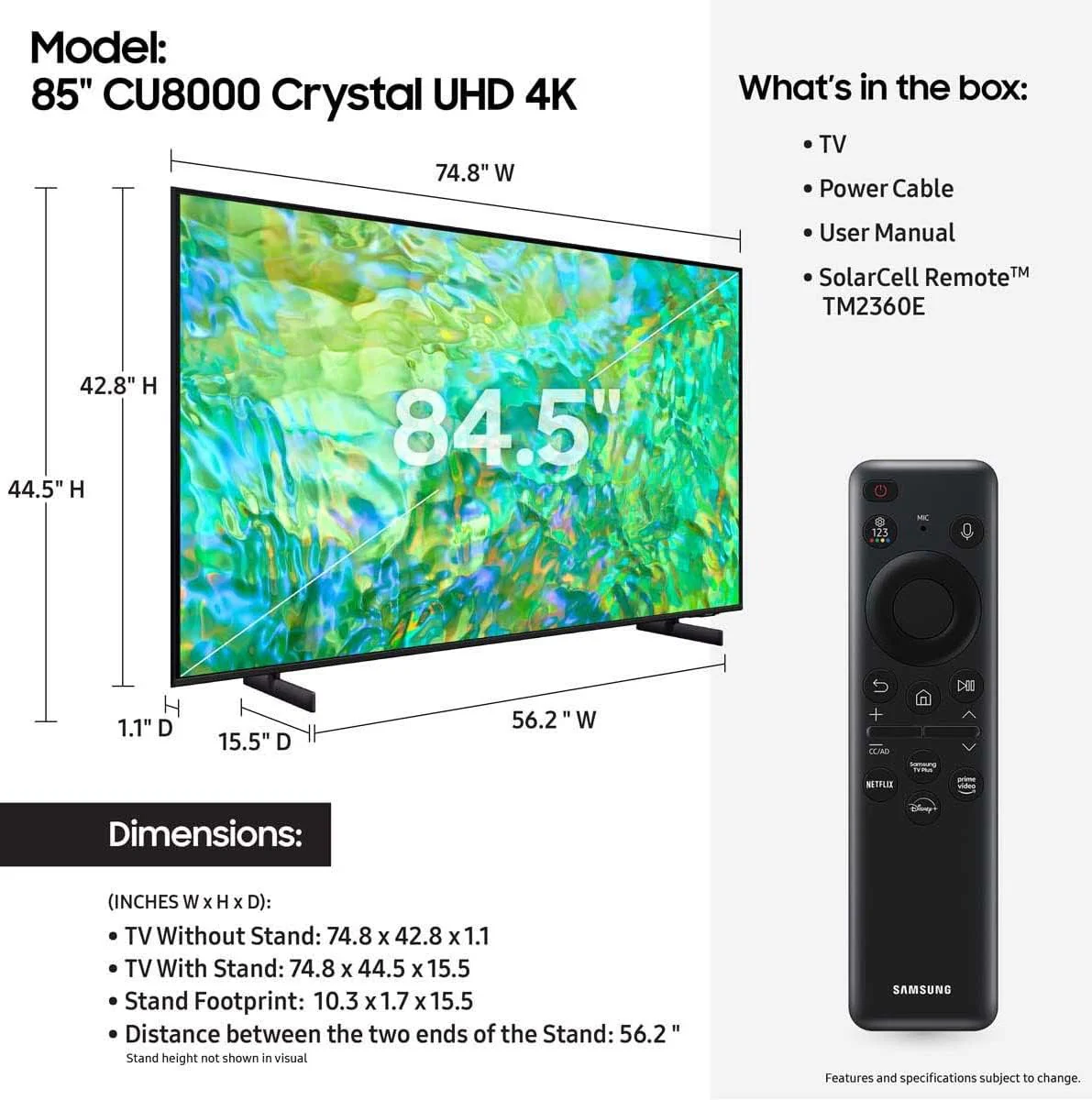 Samsung 85″ 85CU8000 Crystal UHD 4K Smart TV - Image 3