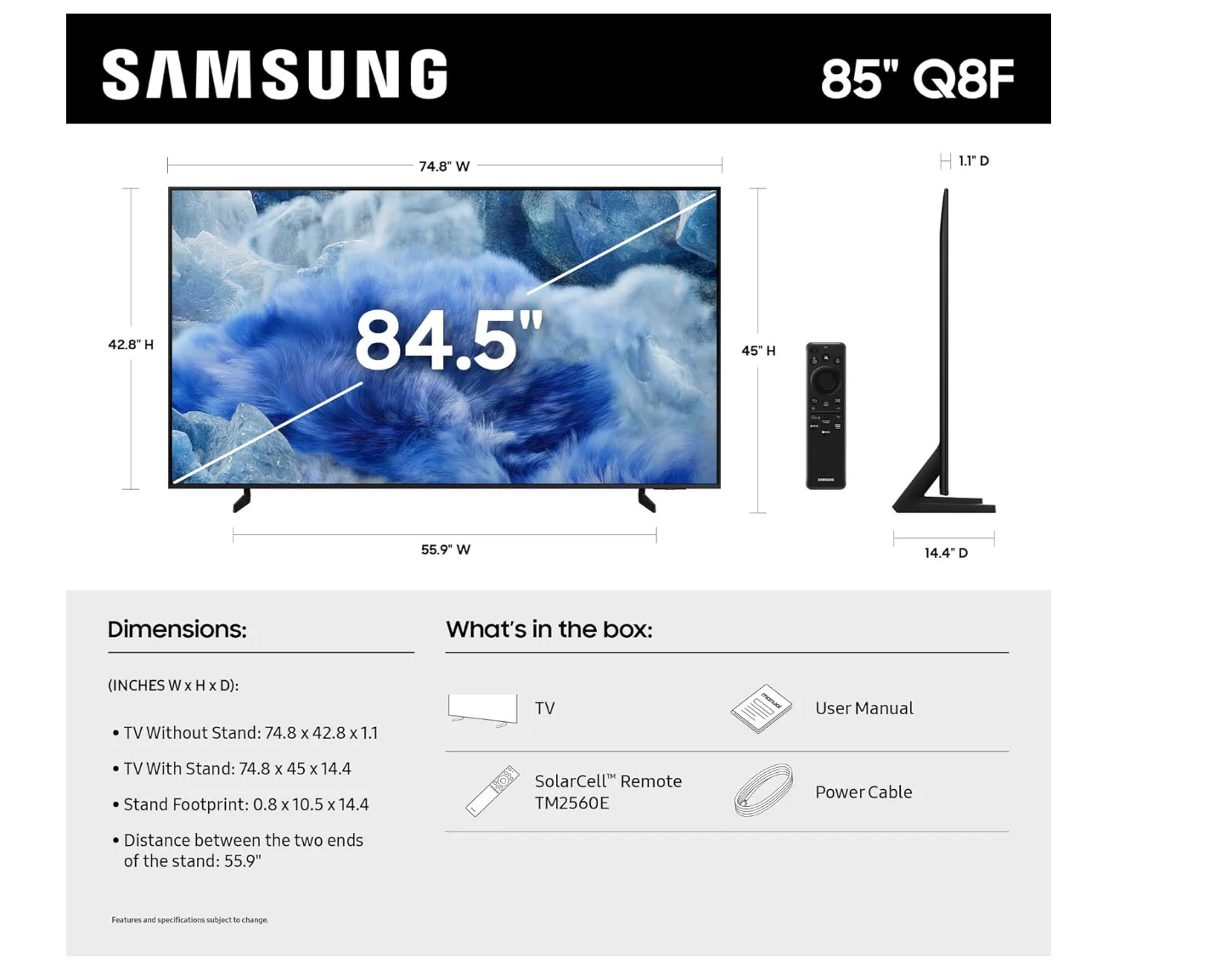 Samsung 85Q8FAAU 85-Inch QLED 4K UHD Smart TV - Q4 AI Processor, 100% Color Volume, AirSlim Design, 2025 Model - Image 2