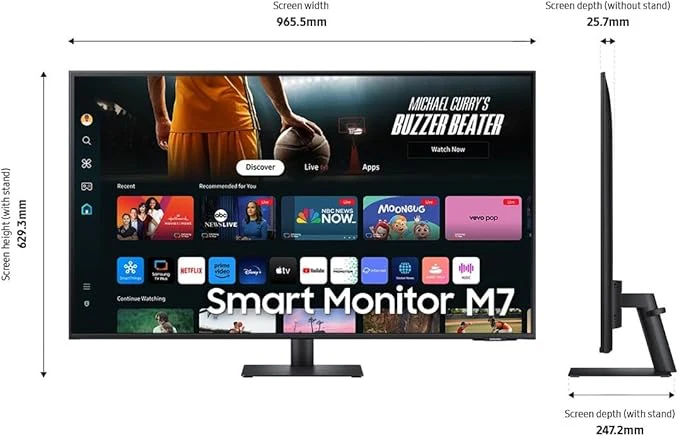 Samsung M7 Smart Monitor 43" UHD 4K (LS43DM702UMXUE) – Large 43" UHD 4K smart monitor with built-in apps, Wi-Fi, and remote PC access - Image 4