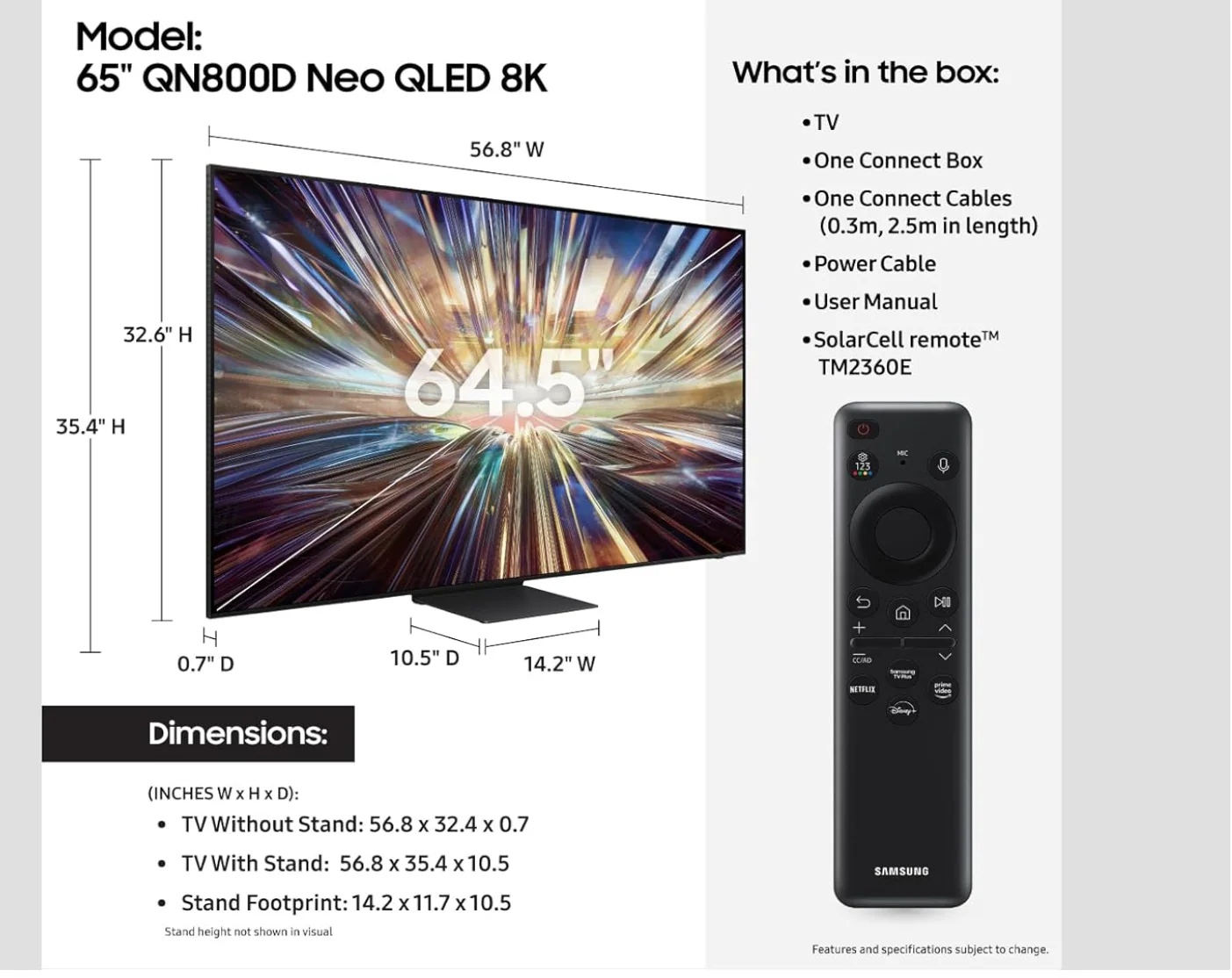 Samsung QN65QN800DU 65-Inch QLED 8K Mini LED Smart TV - Neo Quantum HDR, Dolby Atmos, 165Hz, AI Motion Enhancer, 2024 Model - Image 2