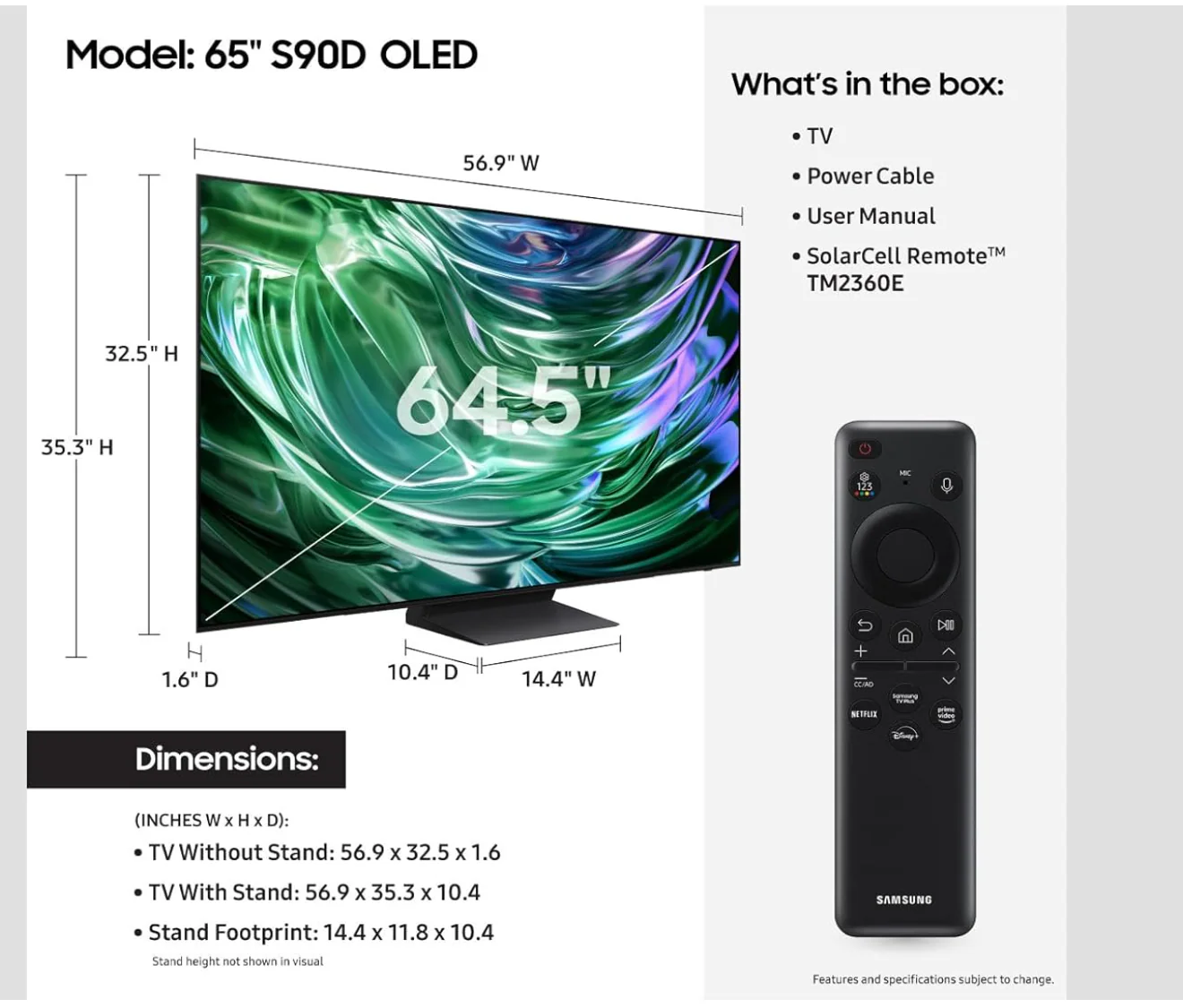 Samsung QN65S90DAU 65-Inch OLED 4K Smart TV - Dolby Atmos, 144Hz Motion Xcelerator, Real Depth Enhancer, AI Upscaling, 2024 Model - Image 2