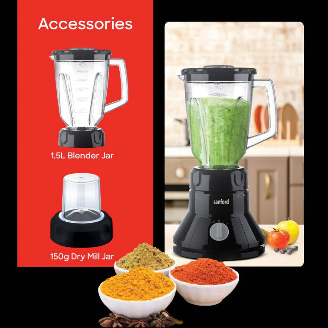 Sanford SF6803BR 2-in-1 Blender with Mill 350W 1.5L – Powerful Blender with Mill for Smoothies, Grinding, and Food Prep - Image 2