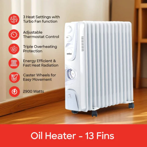 Sanford SF1212OH 2900W 13-Fin Oil Filled Radiator Heater with Turbo Fan – Powerful & Efficient Heater for Home or Office - Image 2