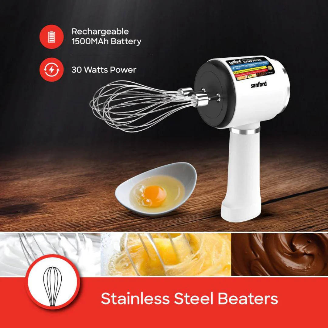 Sanford SF1333HM Rechargeable Hand Mixer – Rechargeable 3-speed hand mixer with stainless steel beaters for effortless whipping and mixing - Image 2