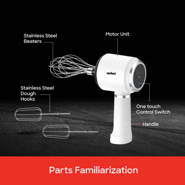 Sanford SF1333HM Rechargeable Hand Mixer – Rechargeable 3-speed hand mixer with stainless steel beaters for effortless whipping and mixing - Image 3