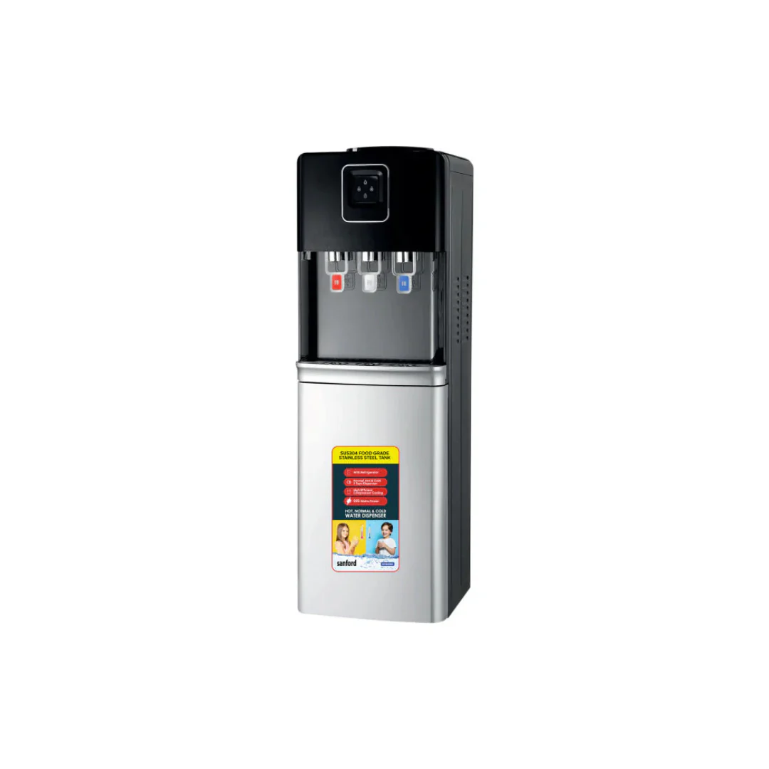 Sanford SF1416WD Premium 3-Tap Water Dispenser with Refrigerator – Hot, Cold & Normal Water for Home or Office