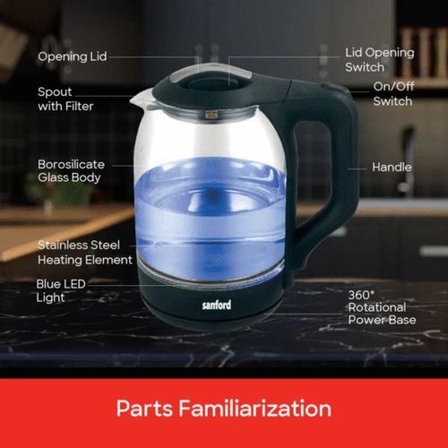 Sanford SF3354EK 1.8L 1600W Electric Glass Kettle – Fast Boiling, Durable, and Perfect for Homes - Image 3