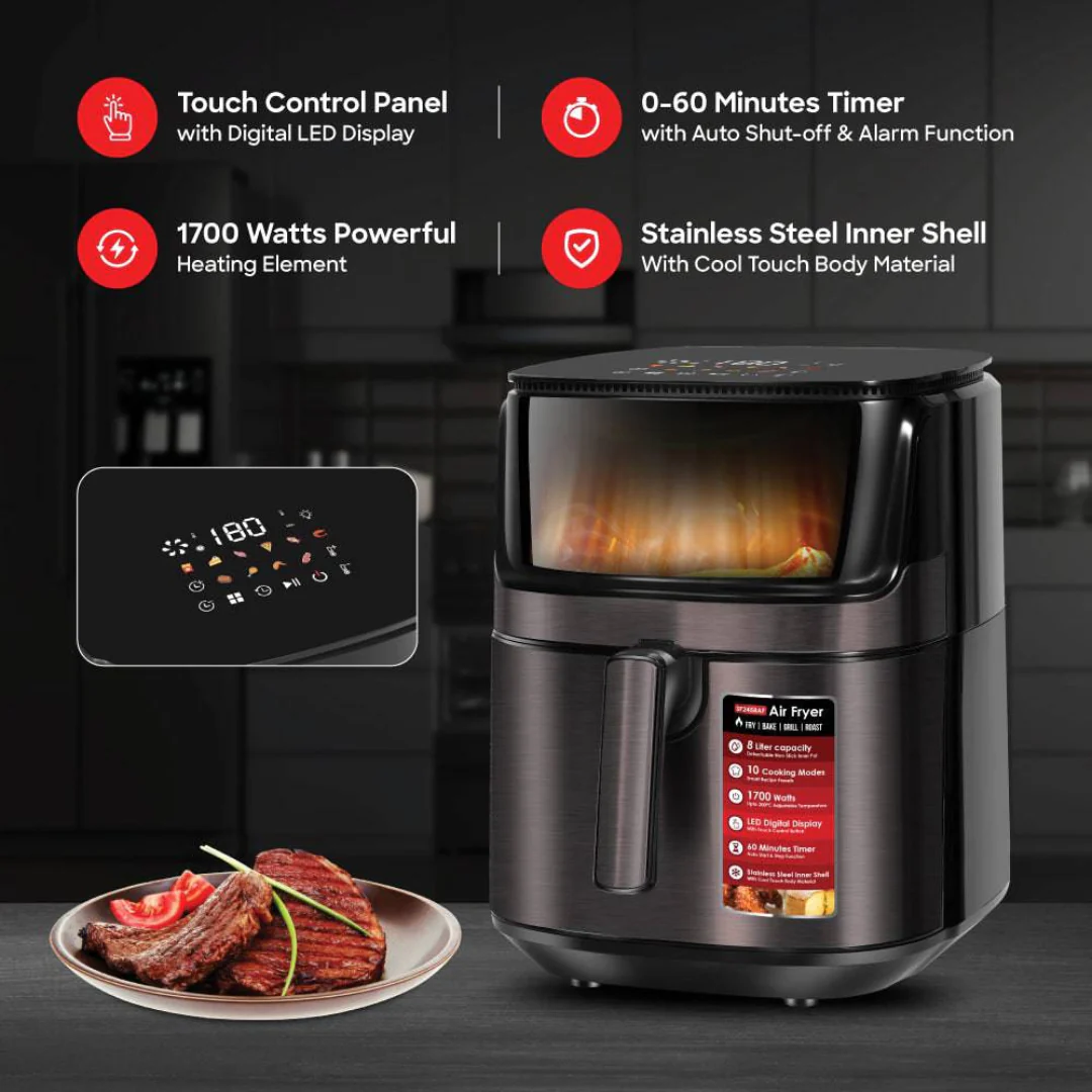 Sanford SF2458AF Premium 8.0L Air Fryer 1500W Touch Screen & Smart Presets – Large-capacity, smart air fryer for healthy, crispy cooking - Image 3