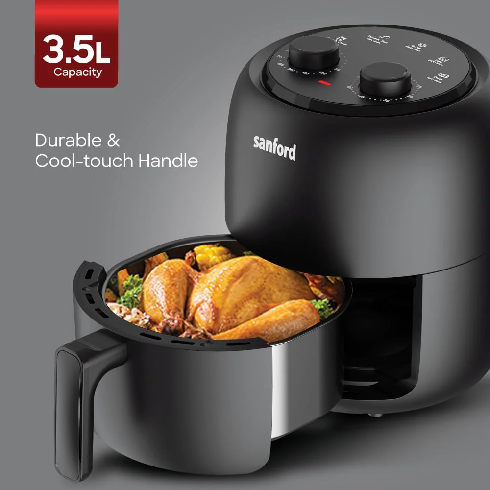 SANFORD SF2457AF Manual Air Fryer 3.5L, 1400W, Healthy Oil-Free Cooking, 5 Presets, Adjustable Temperature 80-200°C, 60-Min Timer, Overheat Protection, Cool-Touch Handle - Image 6