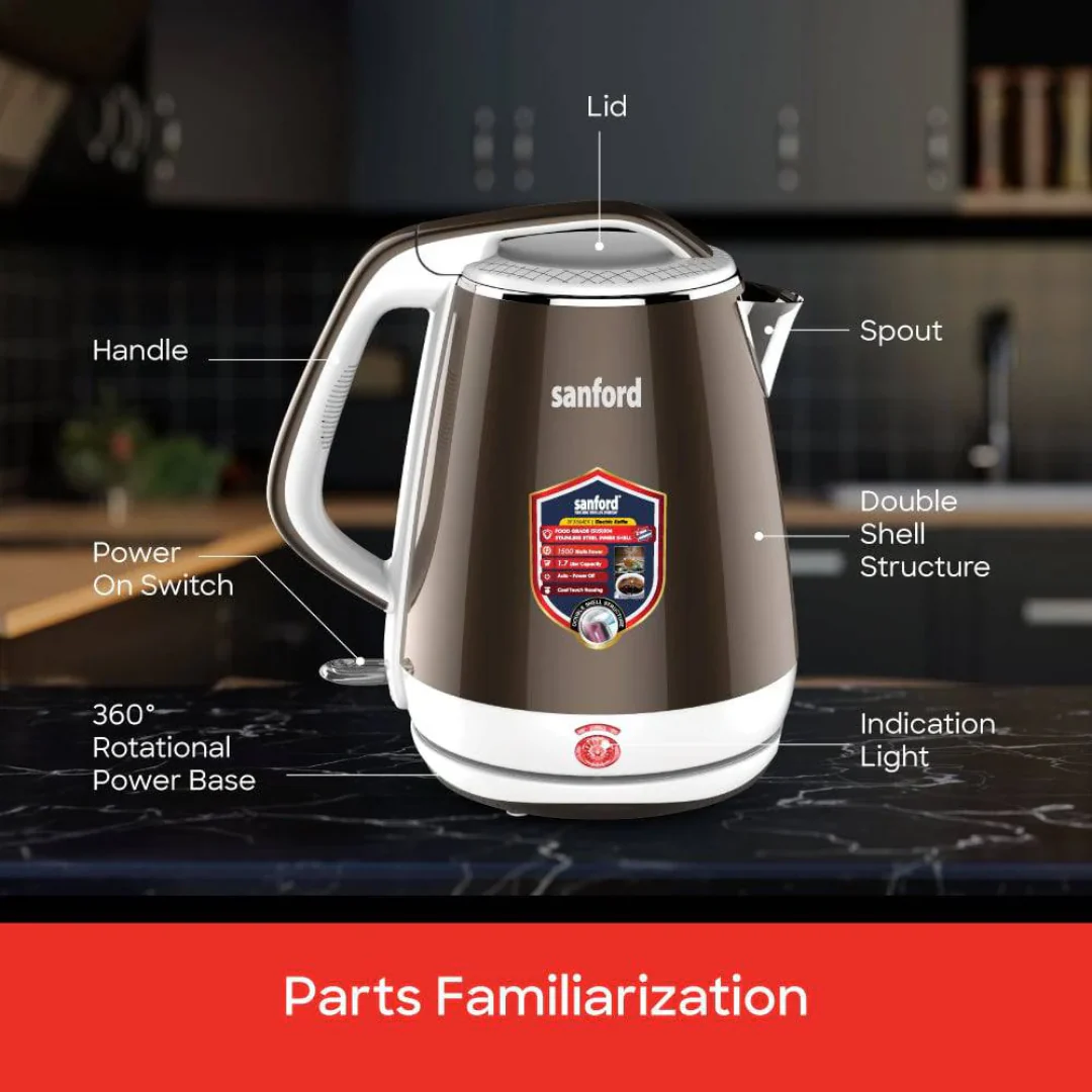 Sanford SF3364EK Kettle Electric 1.7L 1500W – Fast-Boiling, Auto Shut-Off, Cordless Electric Kettle - Image 3