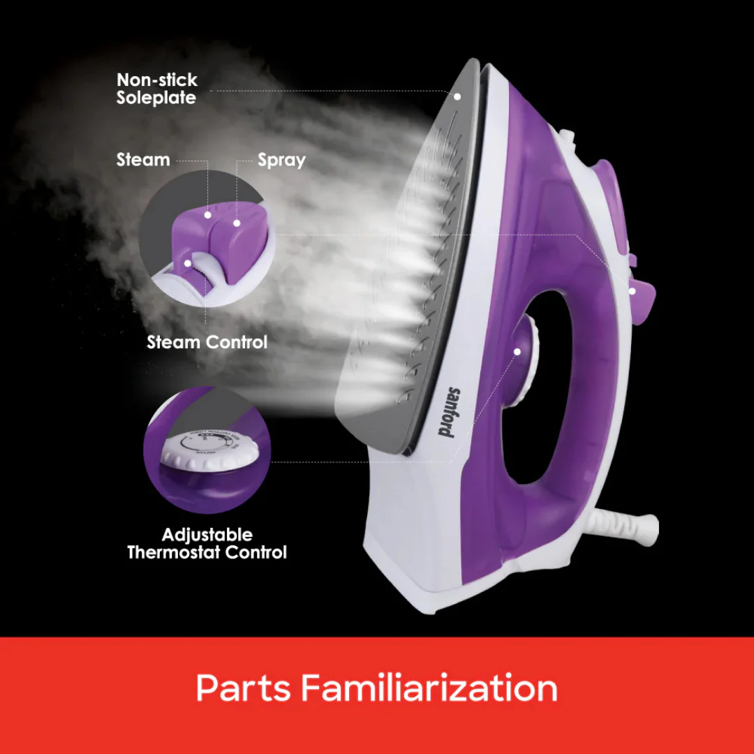 Sanford SF48SI 2200W Steam Iron – Ceramic Soleplate , powerful steam boost, adjustable temperature control, and self-cleaning system designed for fast, smooth, and efficient ironing at home. - Image 4