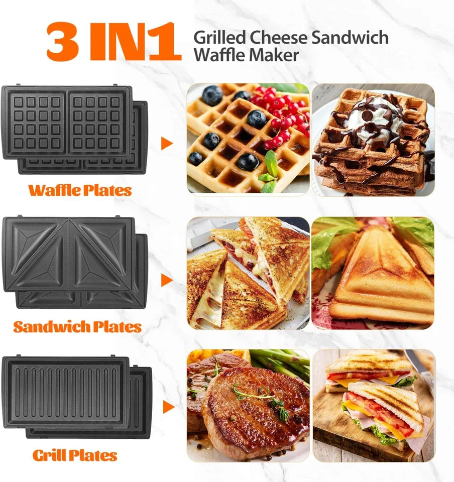 Sanford SF9955DMT 3-in-1 Multi Toaster 750W – Sandwich, Waffle & Grill with Non-Stick Plates - Image 2