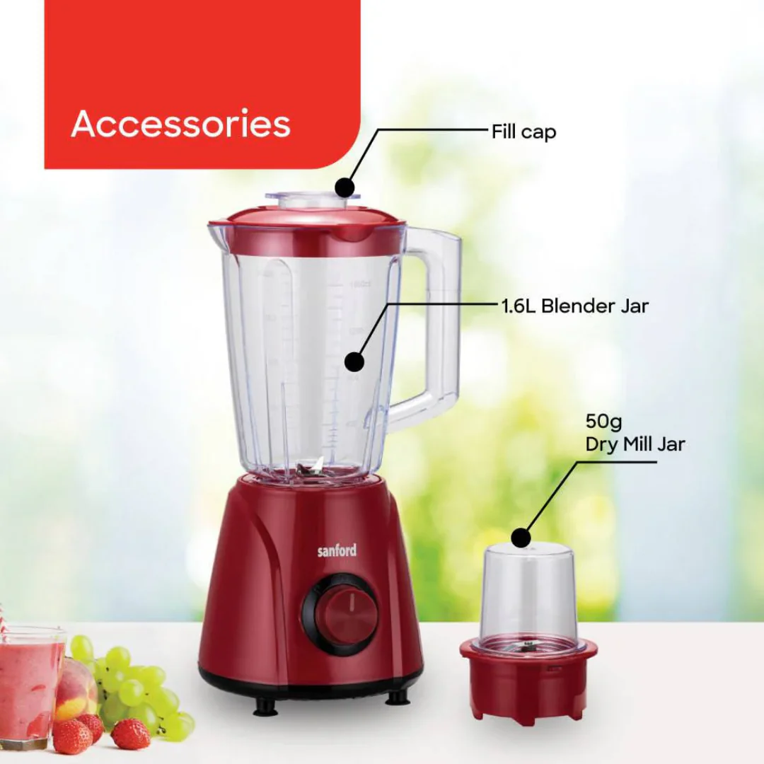 Sanford SF6839BR 2-in-1 Blender with Mill 600W 1.6L – Powerful Blender and Mill with 1.6L Capacity for Smoothies, Grinding, and Food Prep - Image 3