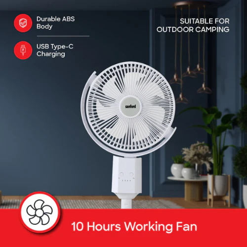 Sanford SF6659RSFN 10-Inch Rechargeable Oscillating Fan – Portable, Quiet & Long Backup Fan - Image 3
