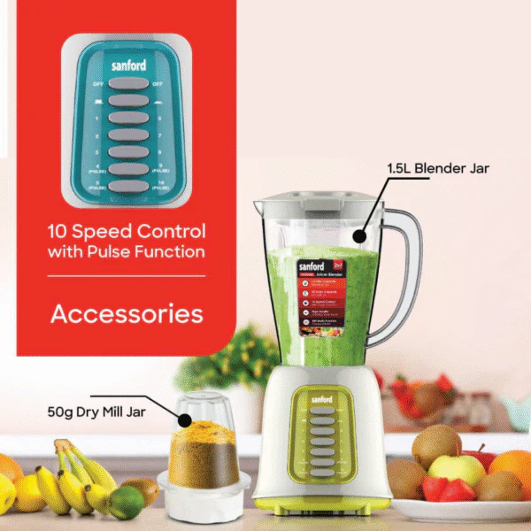 Sanford SF6820BR 2-in-1 Blender with Mill 400W 1.5L – Powerful Blender and Mill for Smoothies, Grinding, and Food Preparation - Image 3