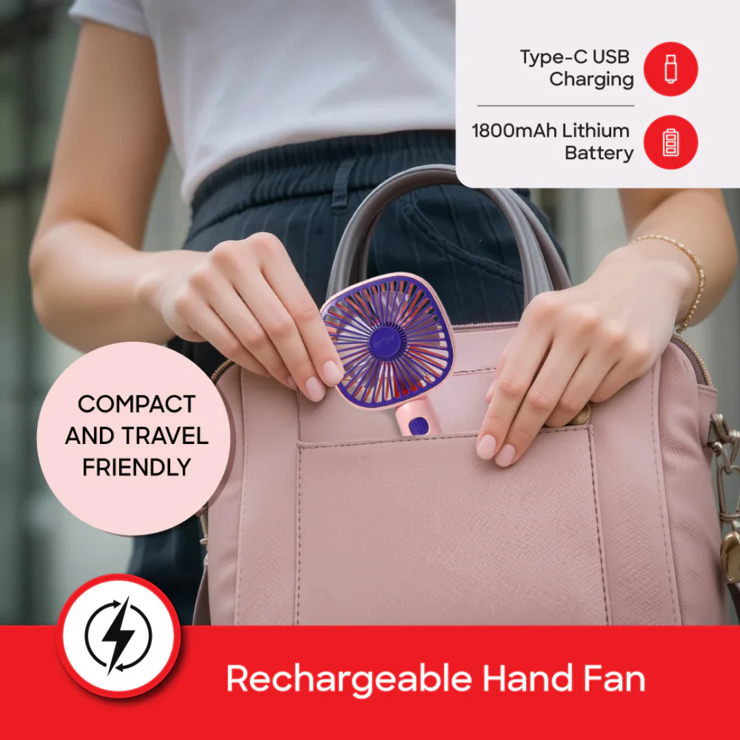 Sanford SF937HFN Rechargeable Hand Fan – portable with multiple speed settings, quiet operation, USB charging, and lightweight design perfect for personal cooling at home, school, office, or outdoors. - Image 3