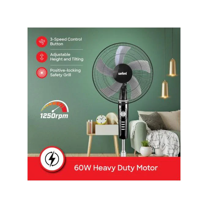 Sanford SF938SFN 18-Inch Stand Fan 60W 1300RPM – Powerful Adjustable height, multiple speeds, and quiet operation perfect for home or office cooling. - Image 4